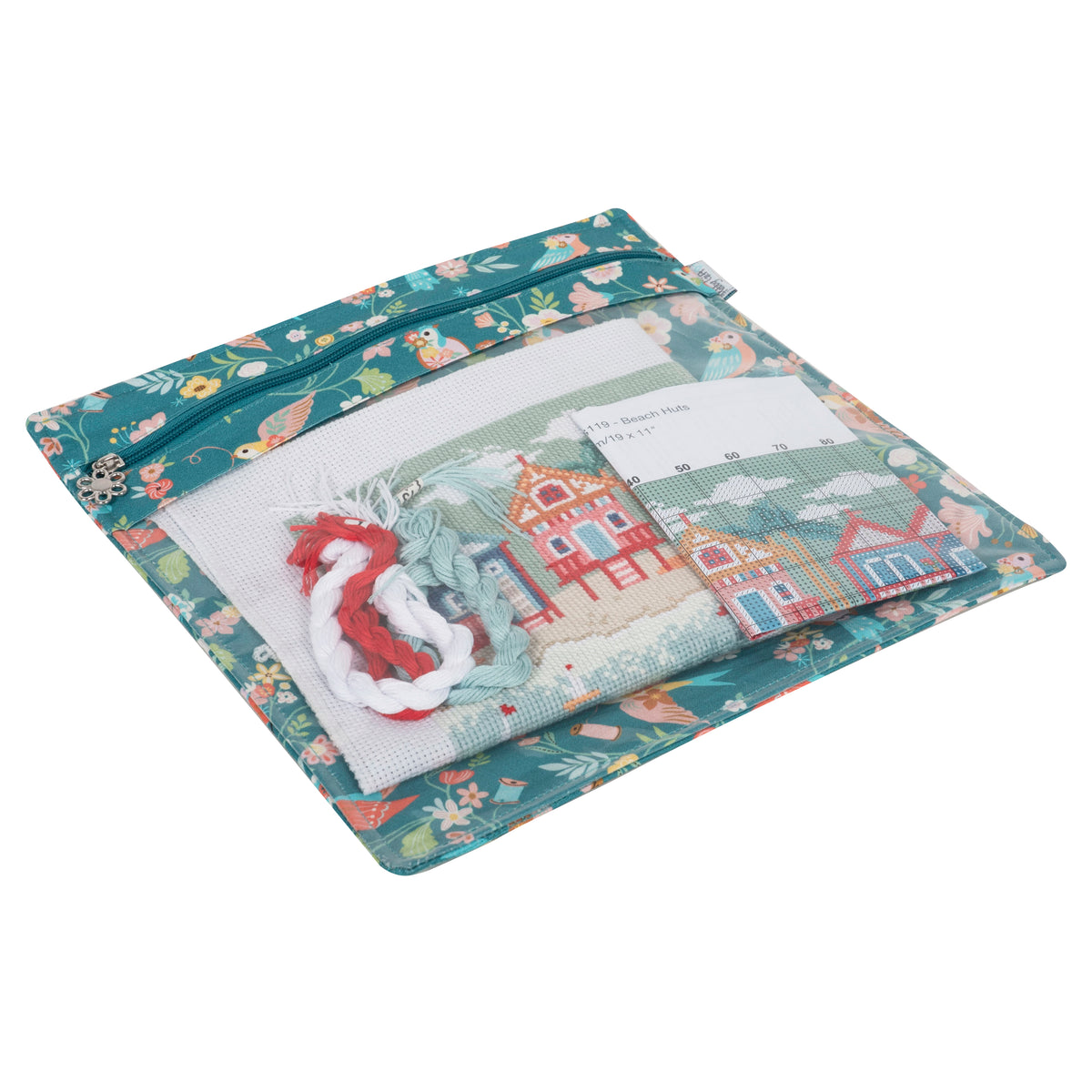 Large Bird Aviary print project pouch with clear front pocket