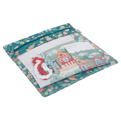 Large Bird Aviary print project pouch with clear front pocket