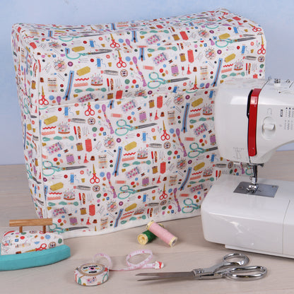 Printed cotton sewing machine cover with front pockets