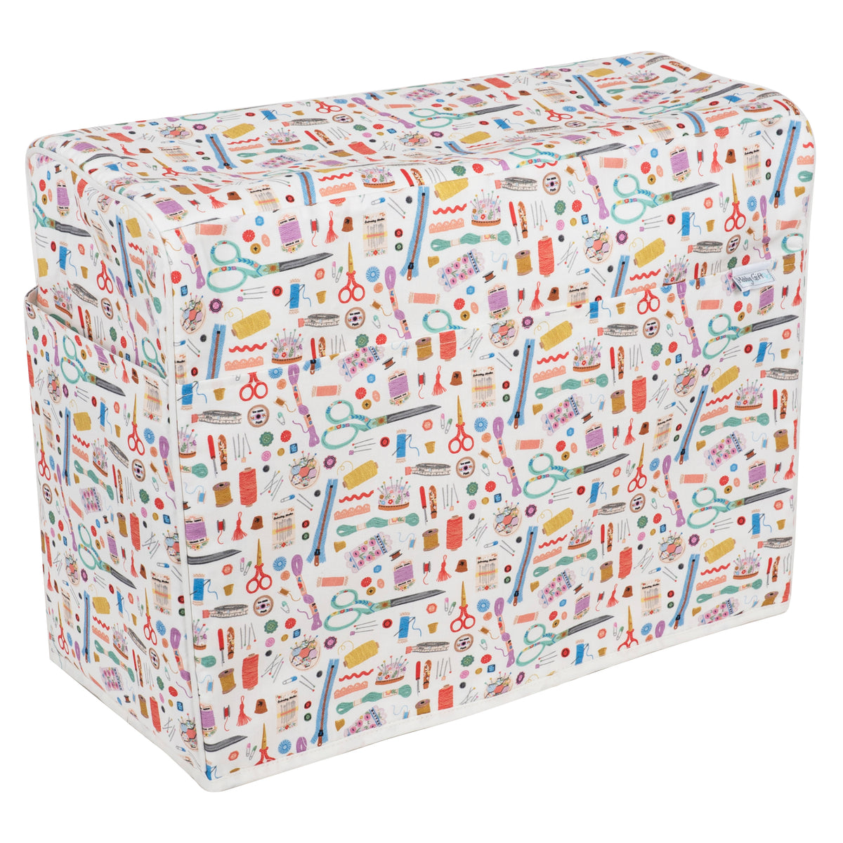 Printed cotton sewing machine cover with front pockets