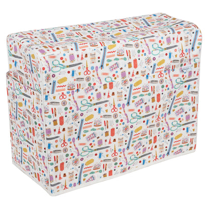 Printed cotton sewing machine cover with front pockets