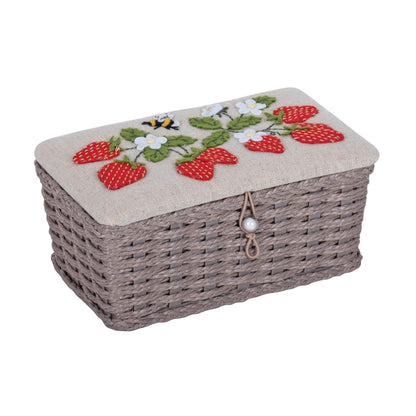 Strawberry Greenhouse Wicker Basket with Appliqué Design Sewing Box - Small