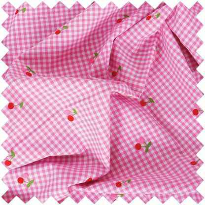 Large twin lid gingham sewing box with embroidered cherries