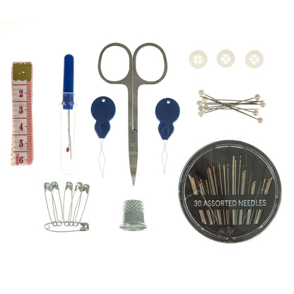 Trimits small blue zipped sewing kit case with contents