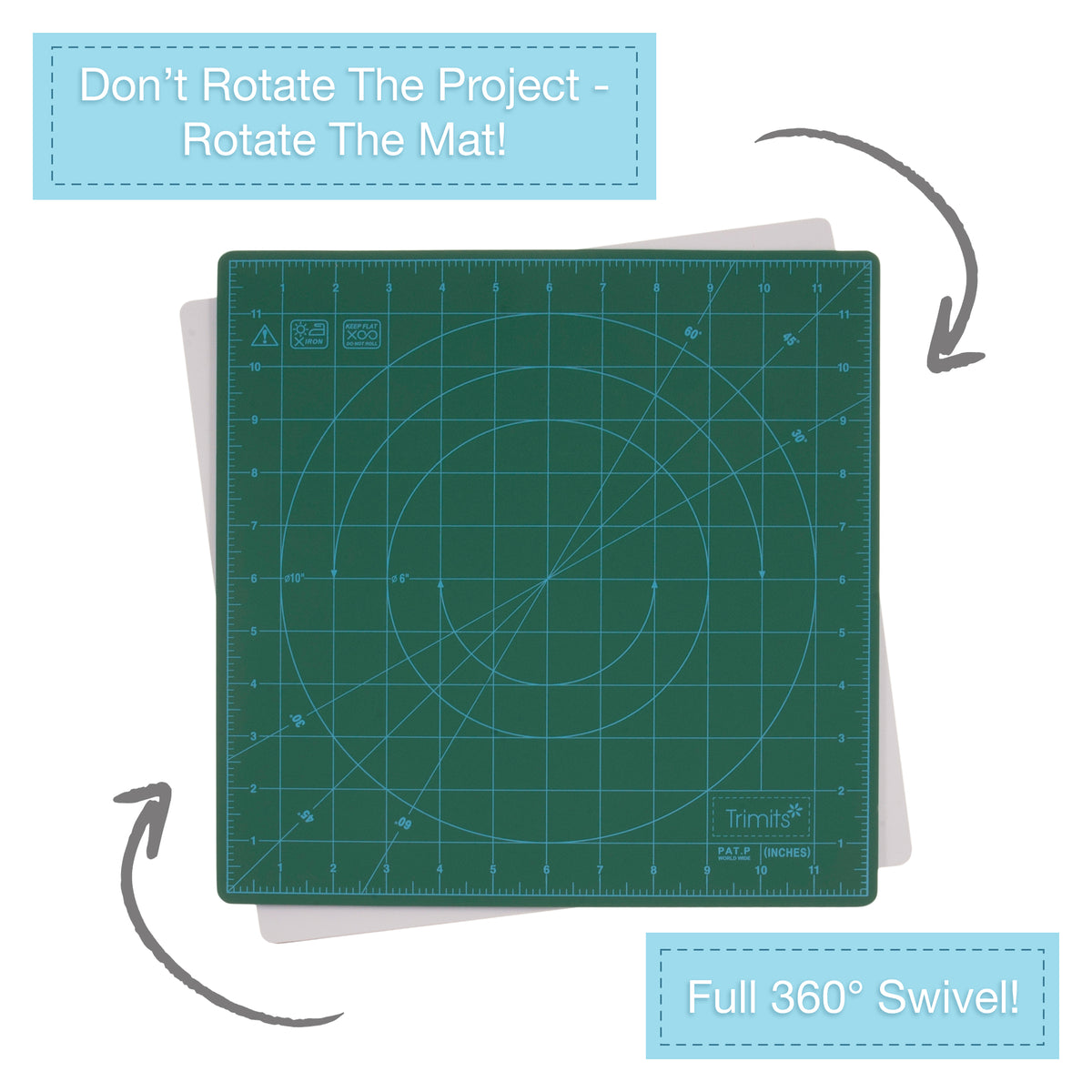 Square rotating self-healing cutting mat with measurement markings