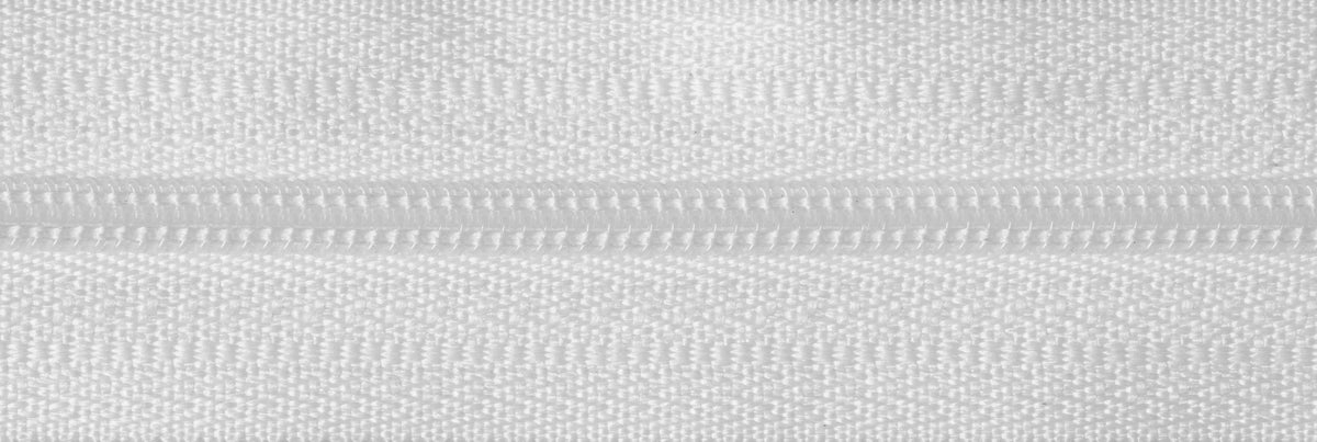 Roll of white continuous nylon zip with sliders