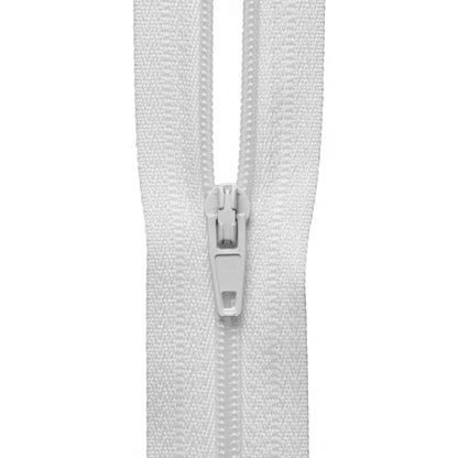Roll of white continuous nylon zip with sliders