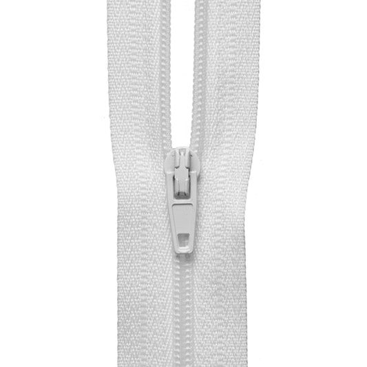 Roll of white continuous nylon zip with sliders