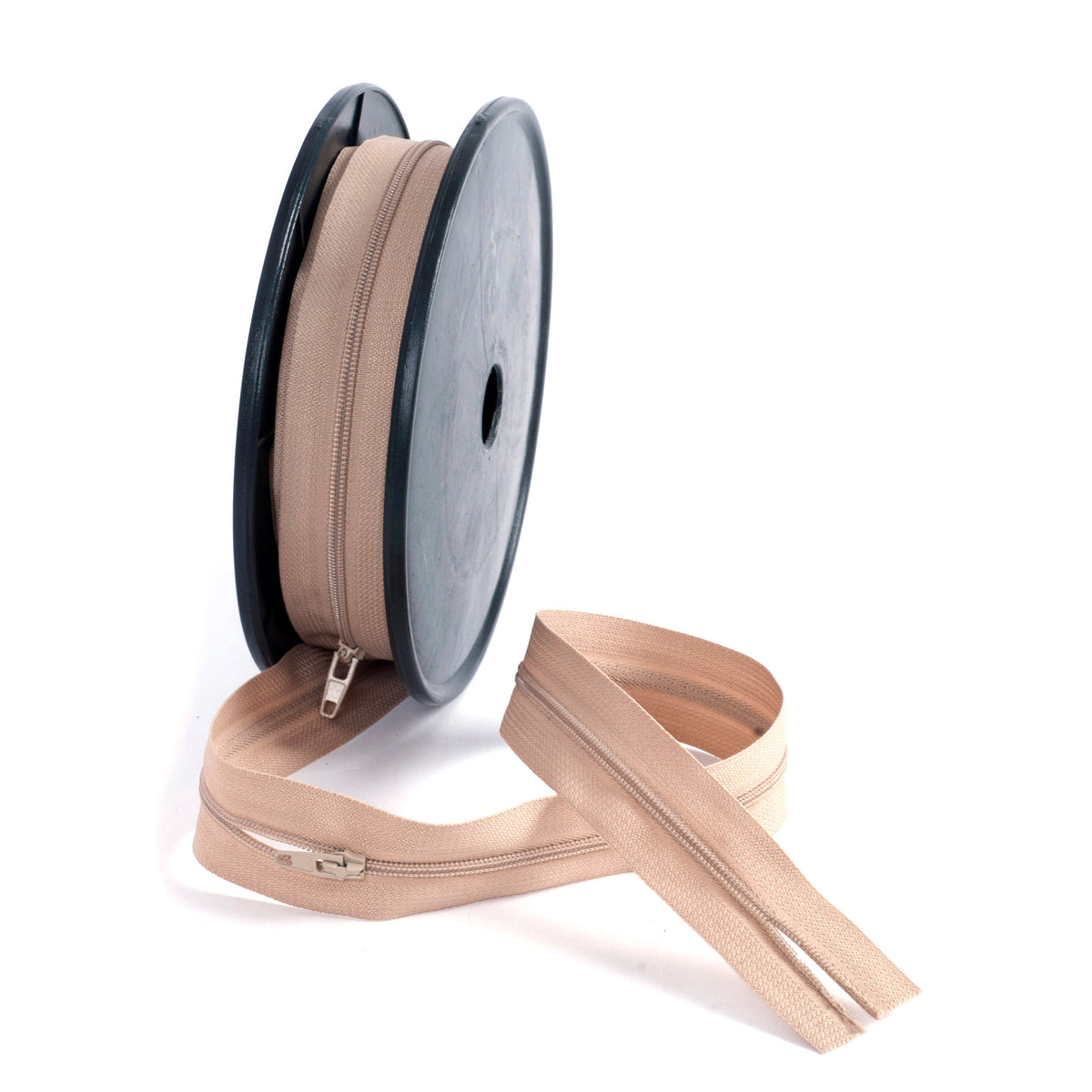 Roll of fawn continuous nylon zip with sliders