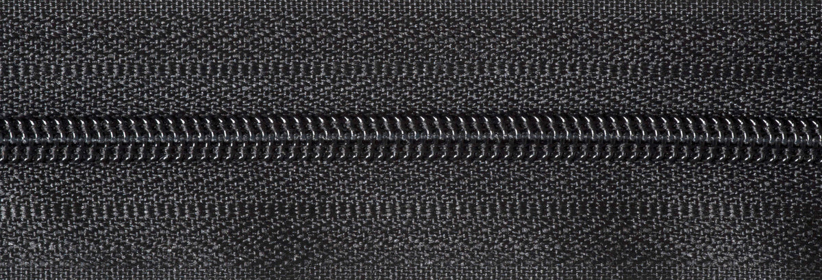 Roll of black continuous nylon zip with sliders