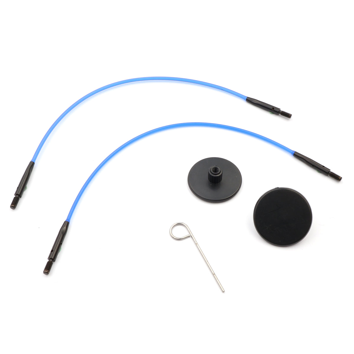 Blue KnitPro mini interchangeable knitting cables with end caps