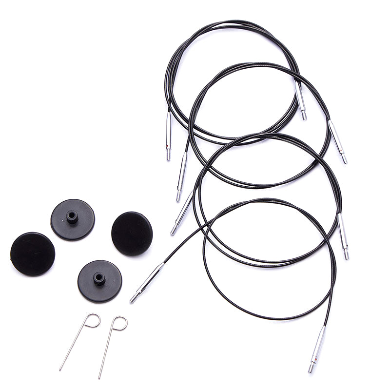 Black KnitPro 30cm fixed cable with silver connectors