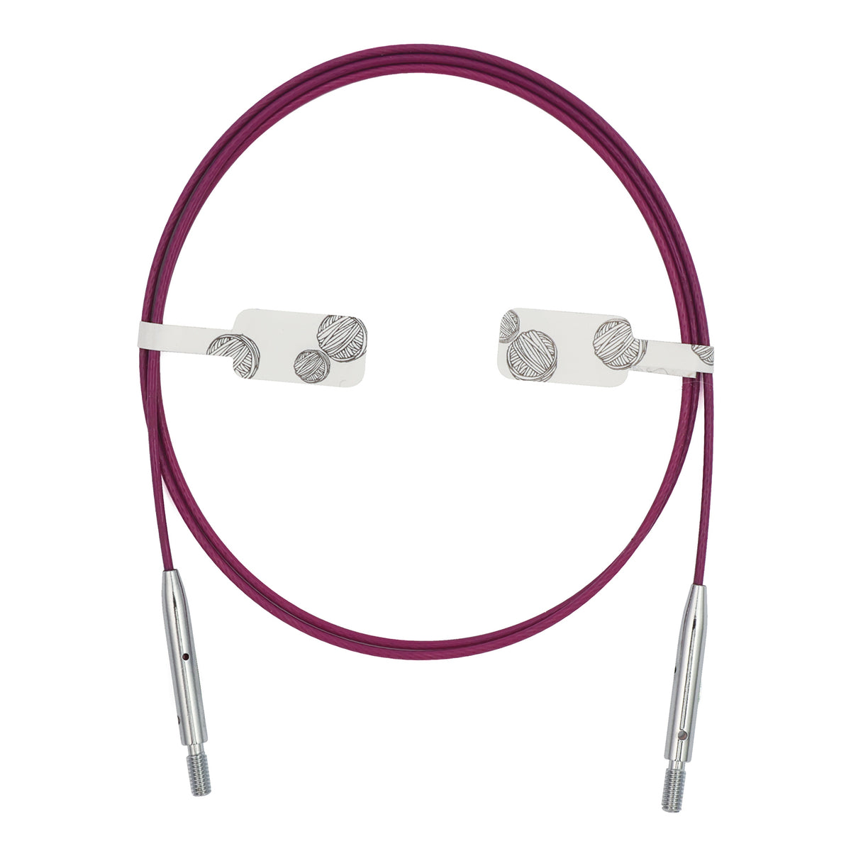 Purple KnitPro Thin and Flex interchangeable knitting cable, coiled