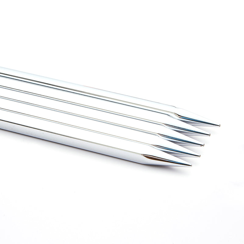Five KnitPro Nova Cubics square-profile double-pointed knitting needles with brass tips, 4mm