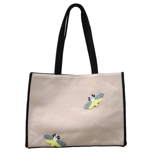KnitPro natural embroidered tote bag with felt bee