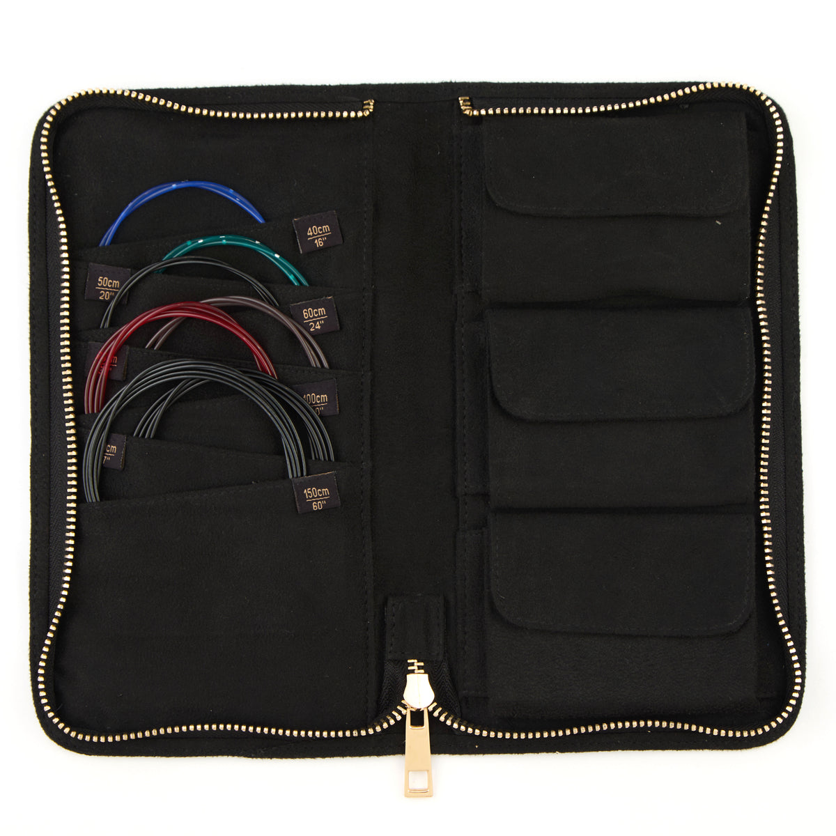 KnitPro black faux suede zipped cable case