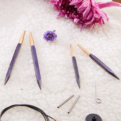 KnitPro J'Adore Cubics purple square wooden interchangeable needle tips, 5.50mm