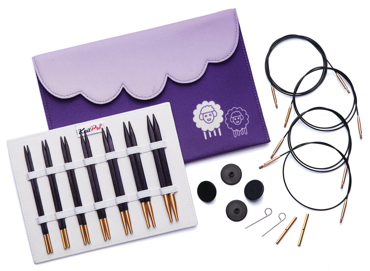 KnitPro J'Adore Cubics interchangeable needle set in purple fabric case
