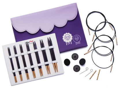 KnitPro J'Adore Cubics interchangeable needle set in purple fabric case