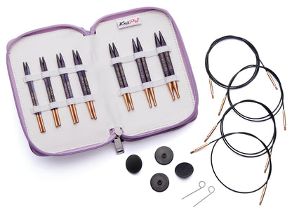 KnitPro J'Adore Cubics special interchangeable needle set in zipped purple case