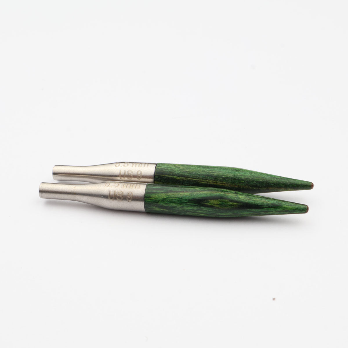 Pair of colourful KnitPro Dreamz 5.50mm mini interchangeable wooden needle tips