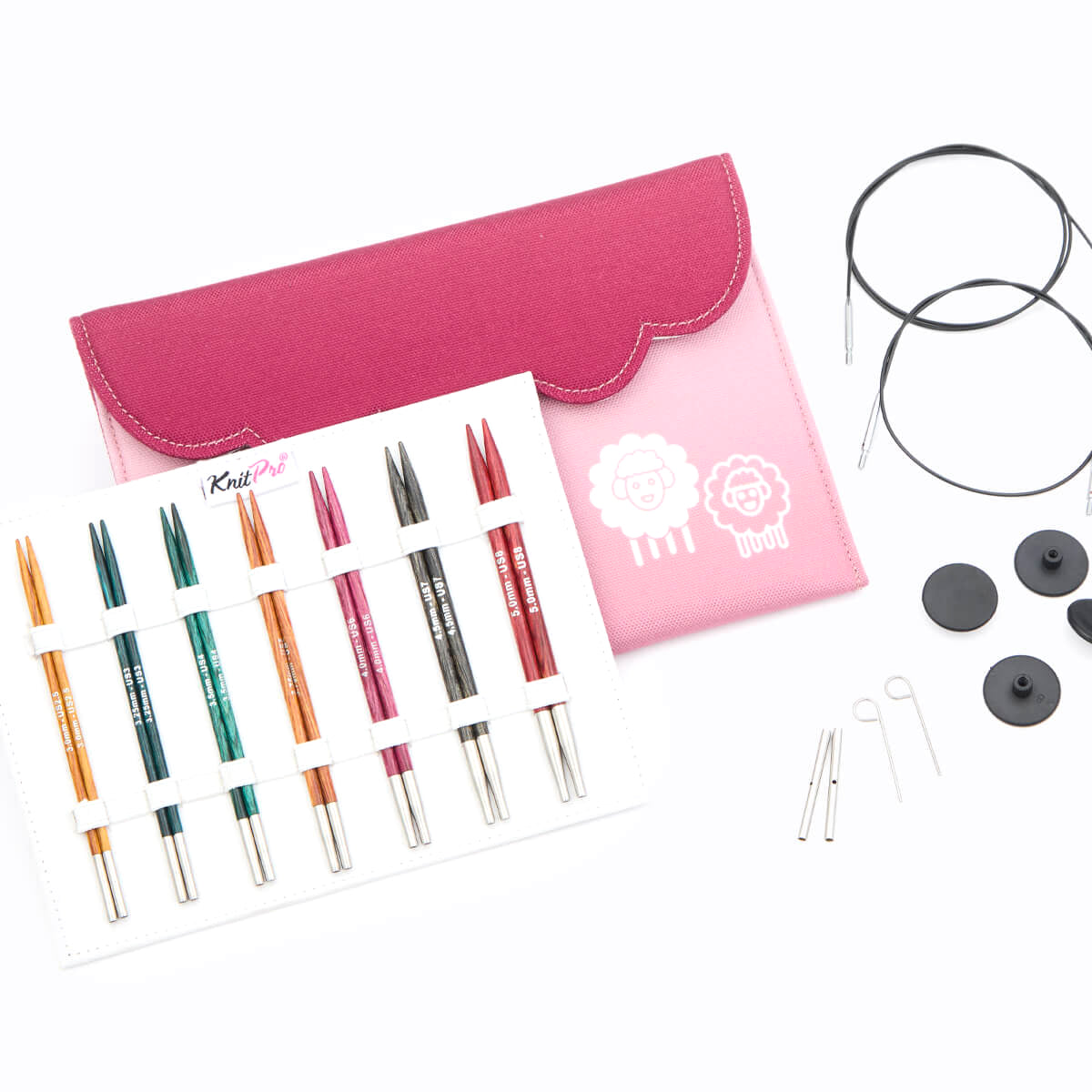 KnitPro Dreamz interchangeable circular needle midi set with wooden tips and cables in a fabric case