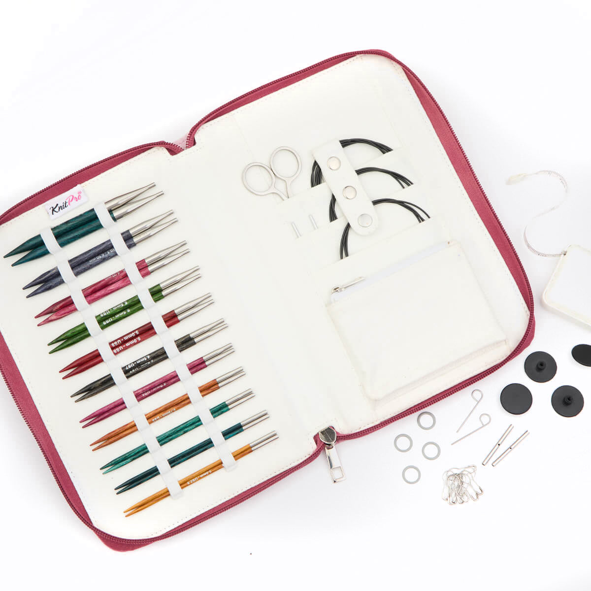 KnitPro Dreamz interchangeable circular needle regal set with wooden tips and cables in a fabric case