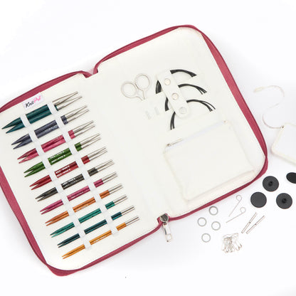 KnitPro Dreamz interchangeable circular needle regal set with wooden tips and cables in a fabric case