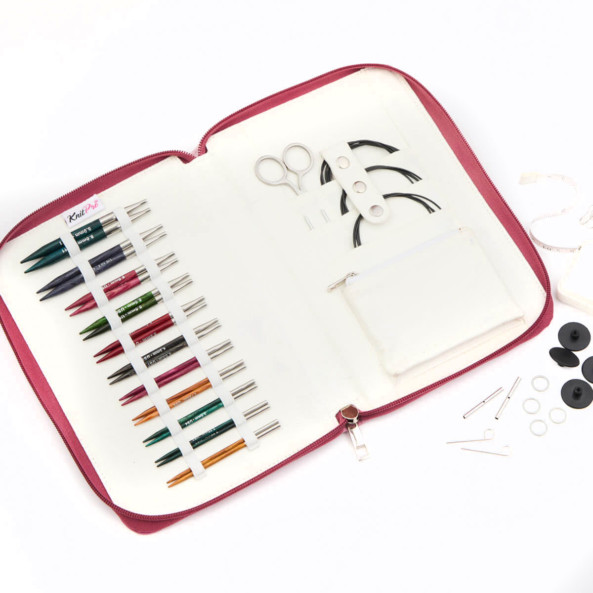 KnitPro Dreamz interchangeable circular needle regal set with wooden tips and cables in a fabric case