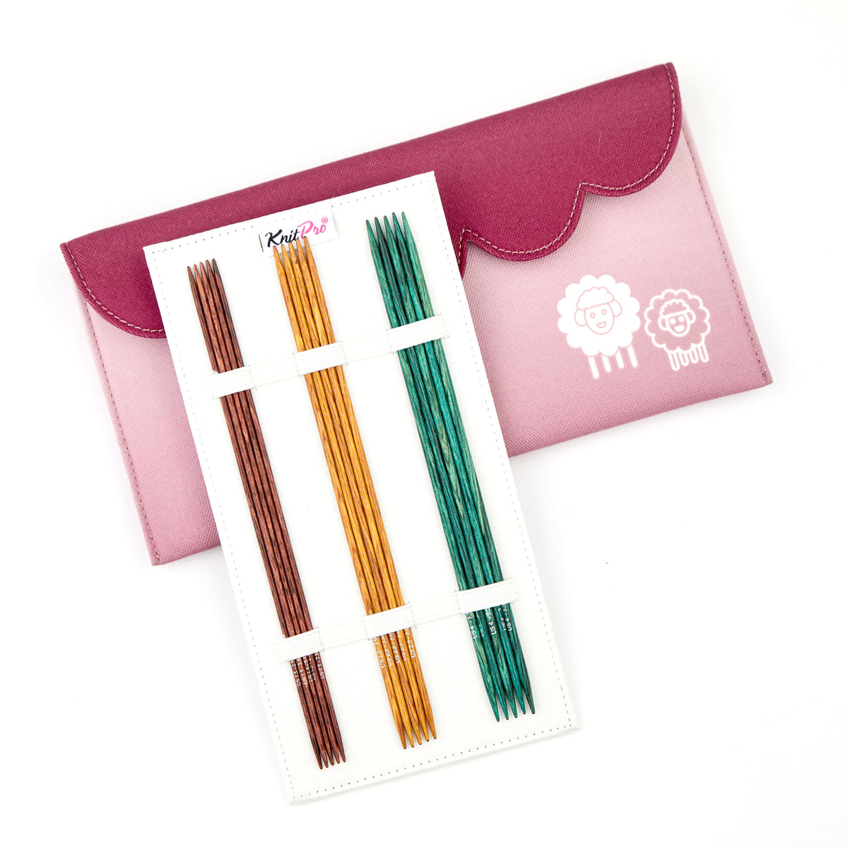 KnitPro Dreamz wooden double-pointed knitting needle set in a fabric case