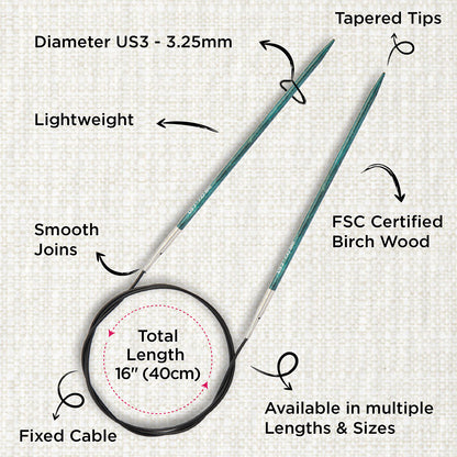 KnitPro Dreamz 25cm 3.25mm wooden fixed circular knitting needle