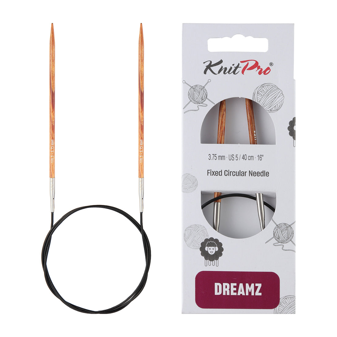 KnitPro Dreamz 25cm 3.75mm wooden fixed circular knitting needle