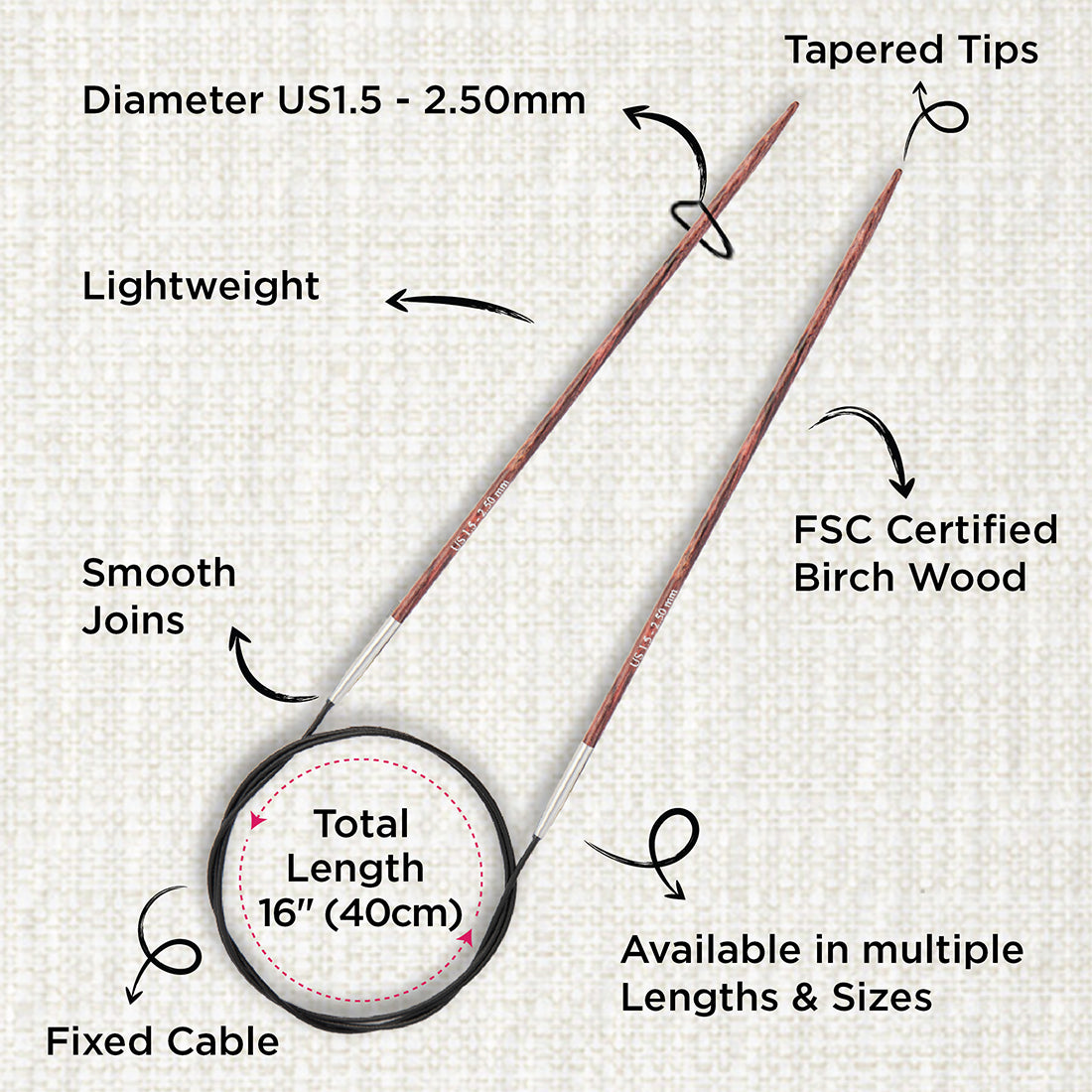 KnitPro Dreamz 40cm 2.50mm wooden fixed circular knitting needle