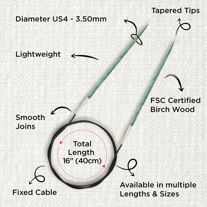 KnitPro Dreamz 3.5mm birch wood fixed circular knitting needle with 40cm cable