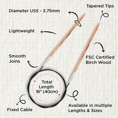 KnitPro Dreamz 3.75mm birch wood fixed circular knitting needle with 40cm cable