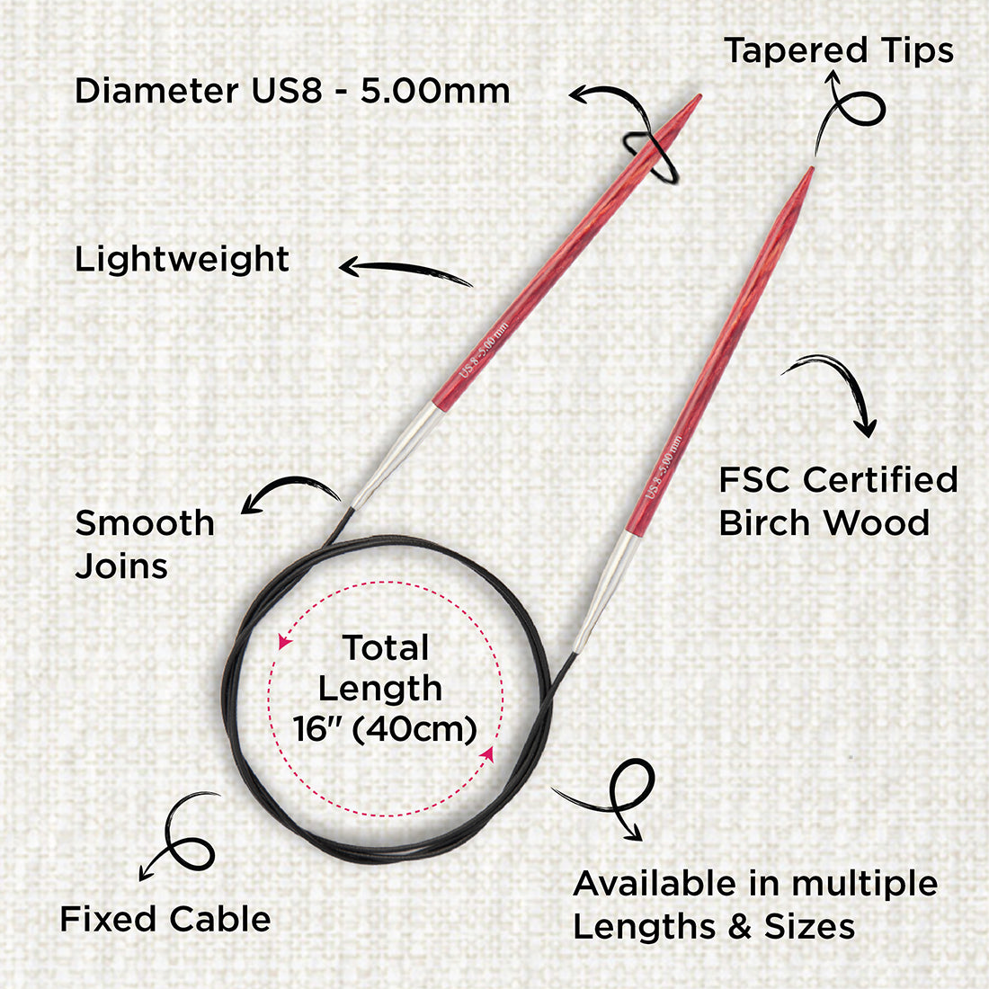 KnitPro Dreamz 5mm birch wood fixed circular knitting needle with 40cm cable