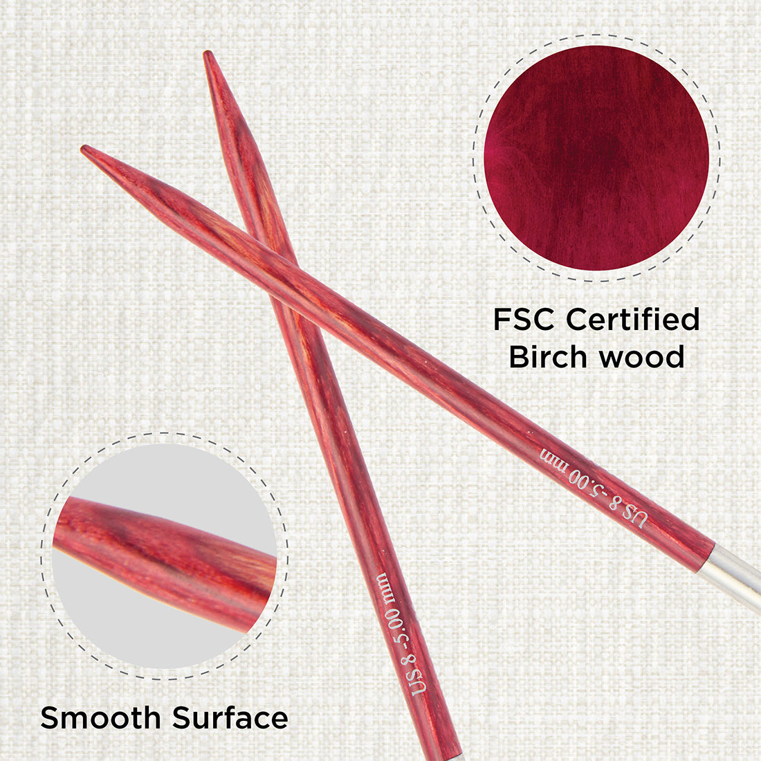 KnitPro Dreamz 5mm birch wood fixed circular knitting needle with 40cm cable