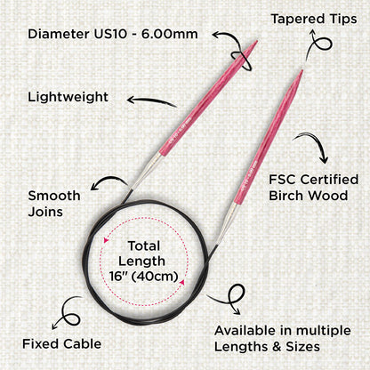 KnitPro Dreamz 6mm birch wood fixed circular knitting needle with 40cm cable