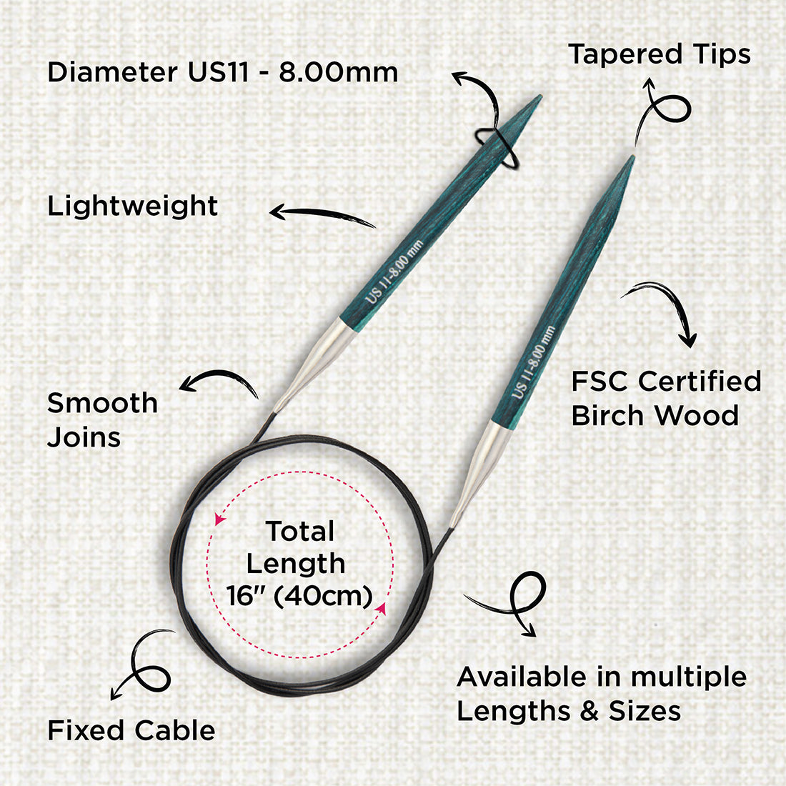 KnitPro Dreamz 8mm birch wood fixed circular knitting needle with 40cm cable
