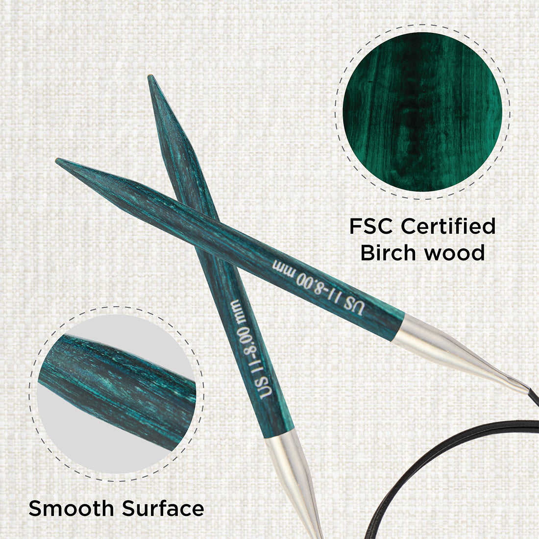 KnitPro Dreamz 8mm birch wood fixed circular knitting needle with 40cm cable