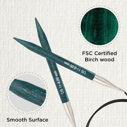 KnitPro Dreamz 8mm birch wood fixed circular knitting needle with 40cm cable