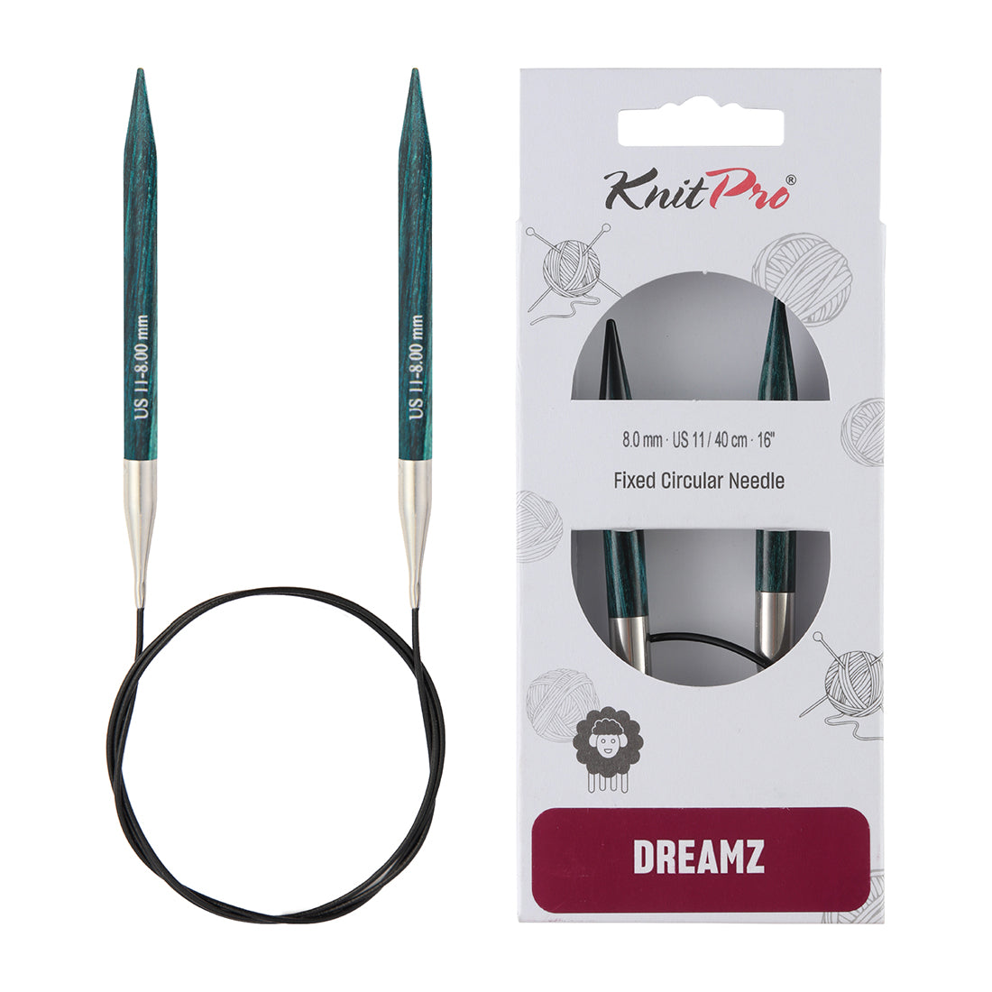 KnitPro Dreamz 8mm birch wood fixed circular knitting needle with 40cm cable