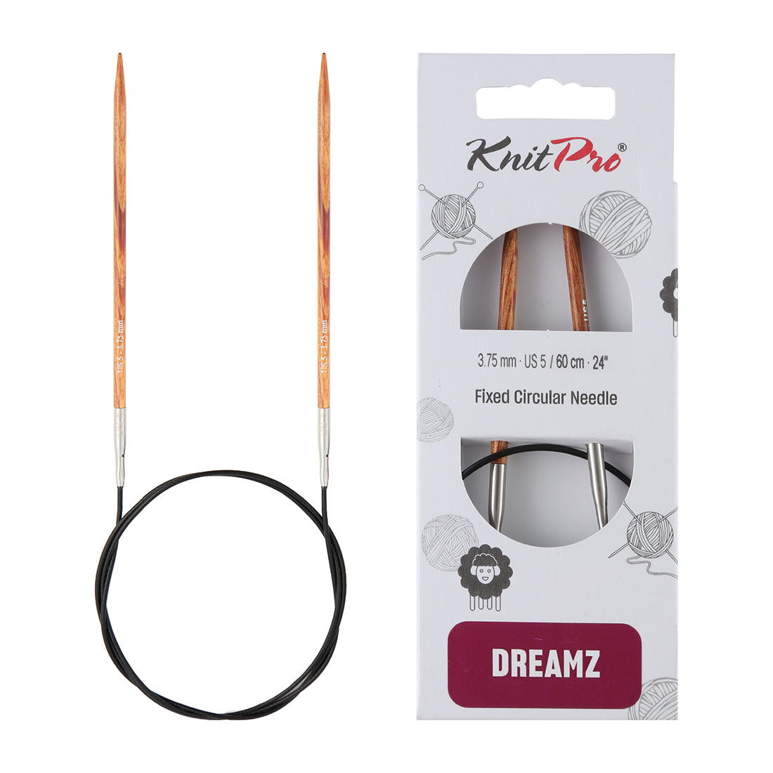 KnitPro Dreamz 3.75mm birch wood fixed circular knitting needle with 60cm cable