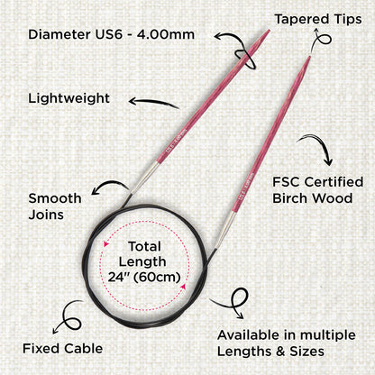 KnitPro Dreamz 4mm birch wood fixed circular knitting needle with 60cm cable