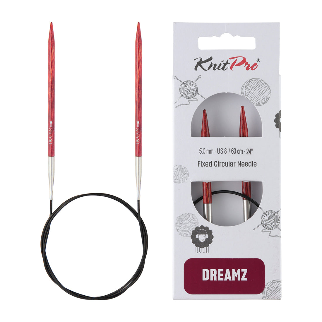 KnitPro Dreamz 5mm birch wood fixed circular knitting needle with 60cm cable