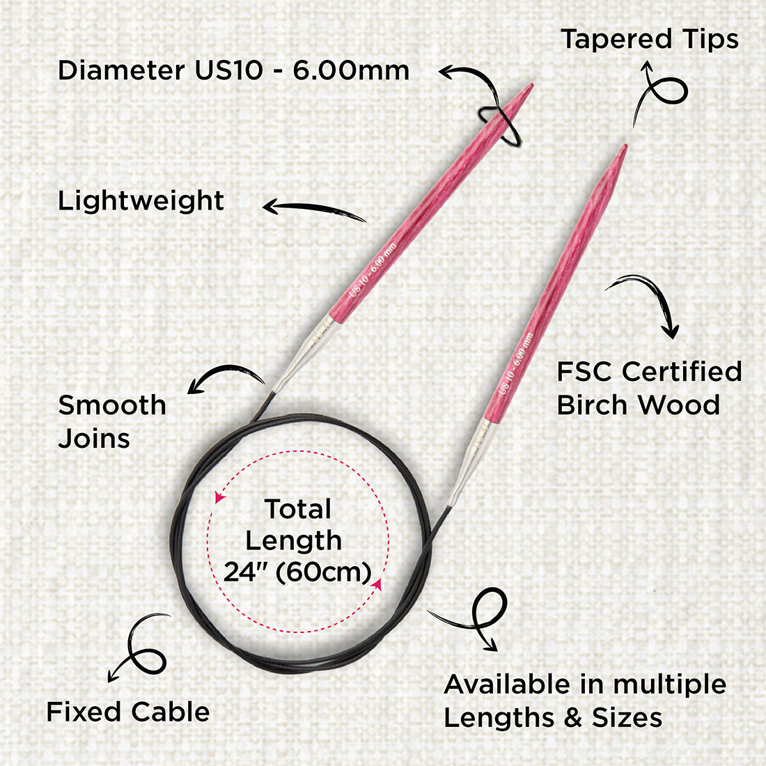 KnitPro Dreamz 6mm birch wood fixed circular knitting needle with 60cm cable