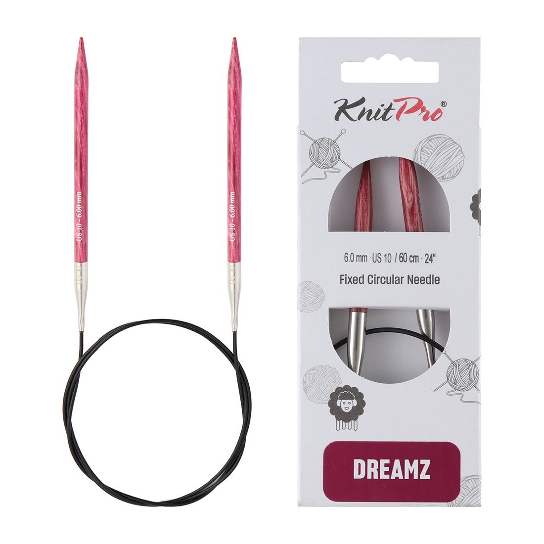 KnitPro Dreamz 6mm birch wood fixed circular knitting needle with 60cm cable