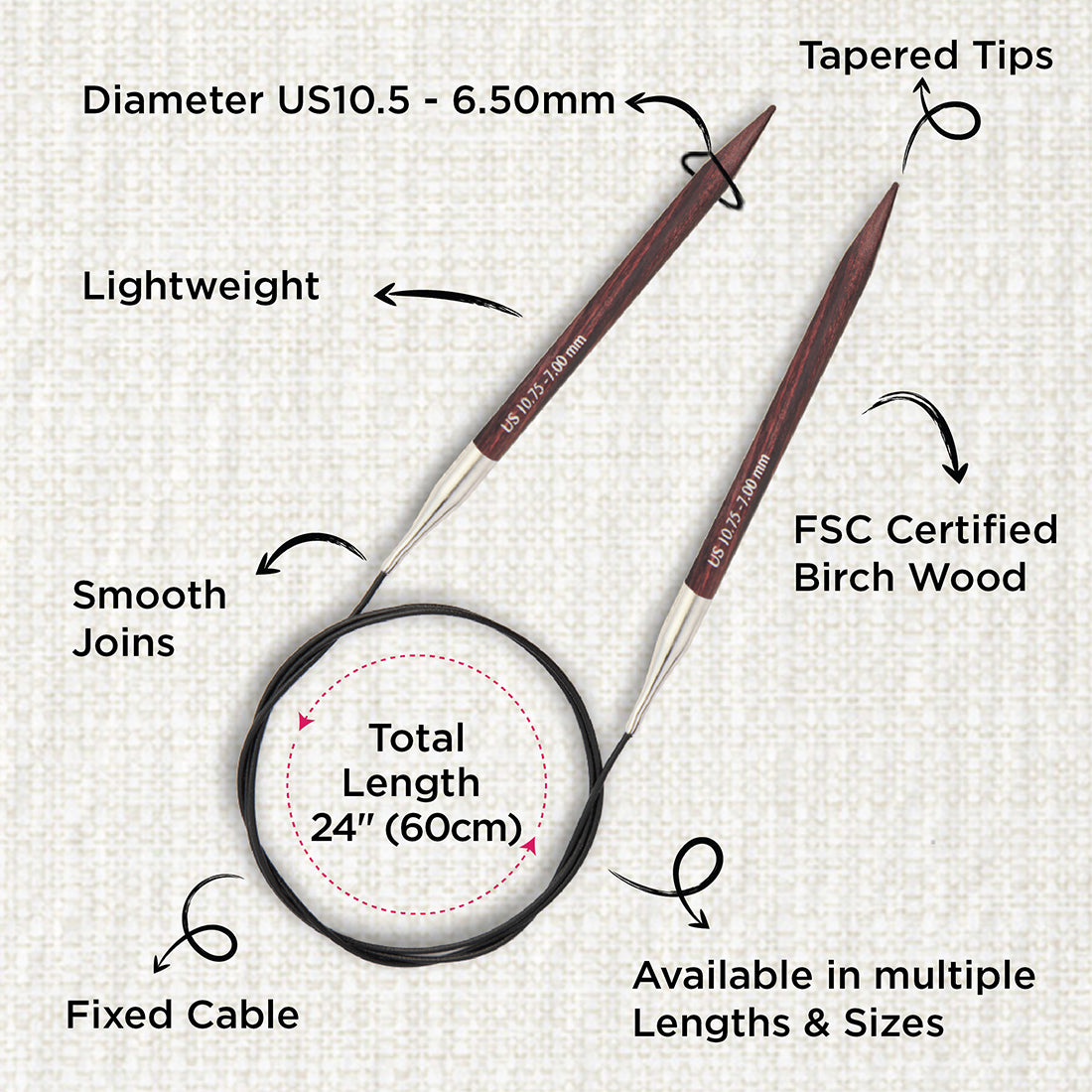 KnitPro Dreamz 6.5mm birch wood fixed circular knitting needle with 60cm cable
