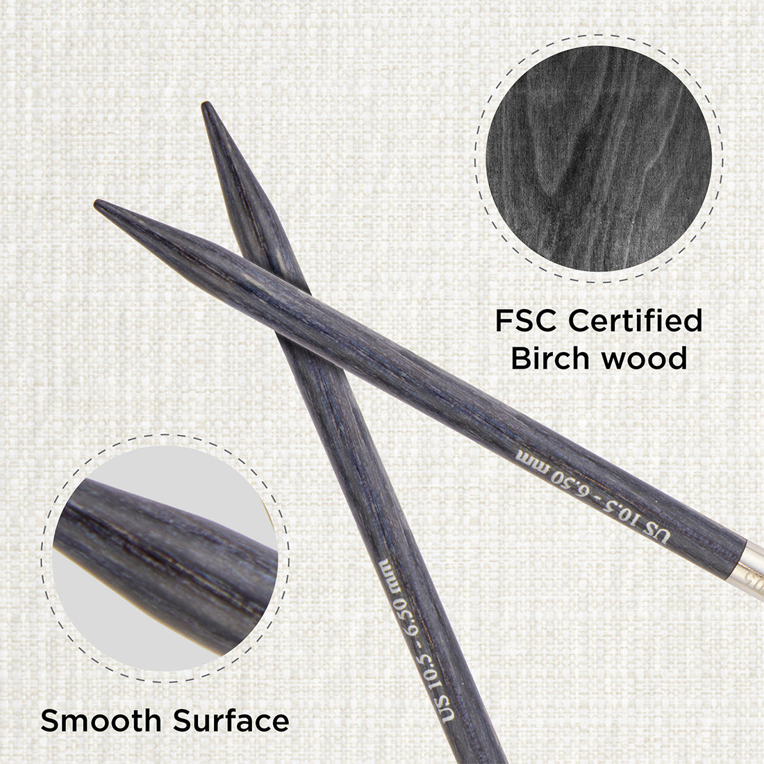 KnitPro Dreamz 6.5mm birch wood fixed circular knitting needle with 60cm cable