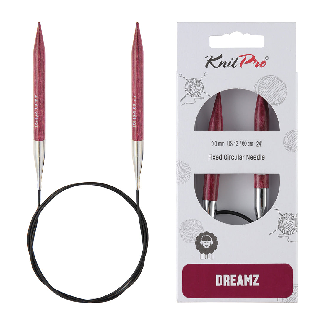 KnitPro Dreamz 9mm birch wood fixed circular knitting needle with 60cm cable